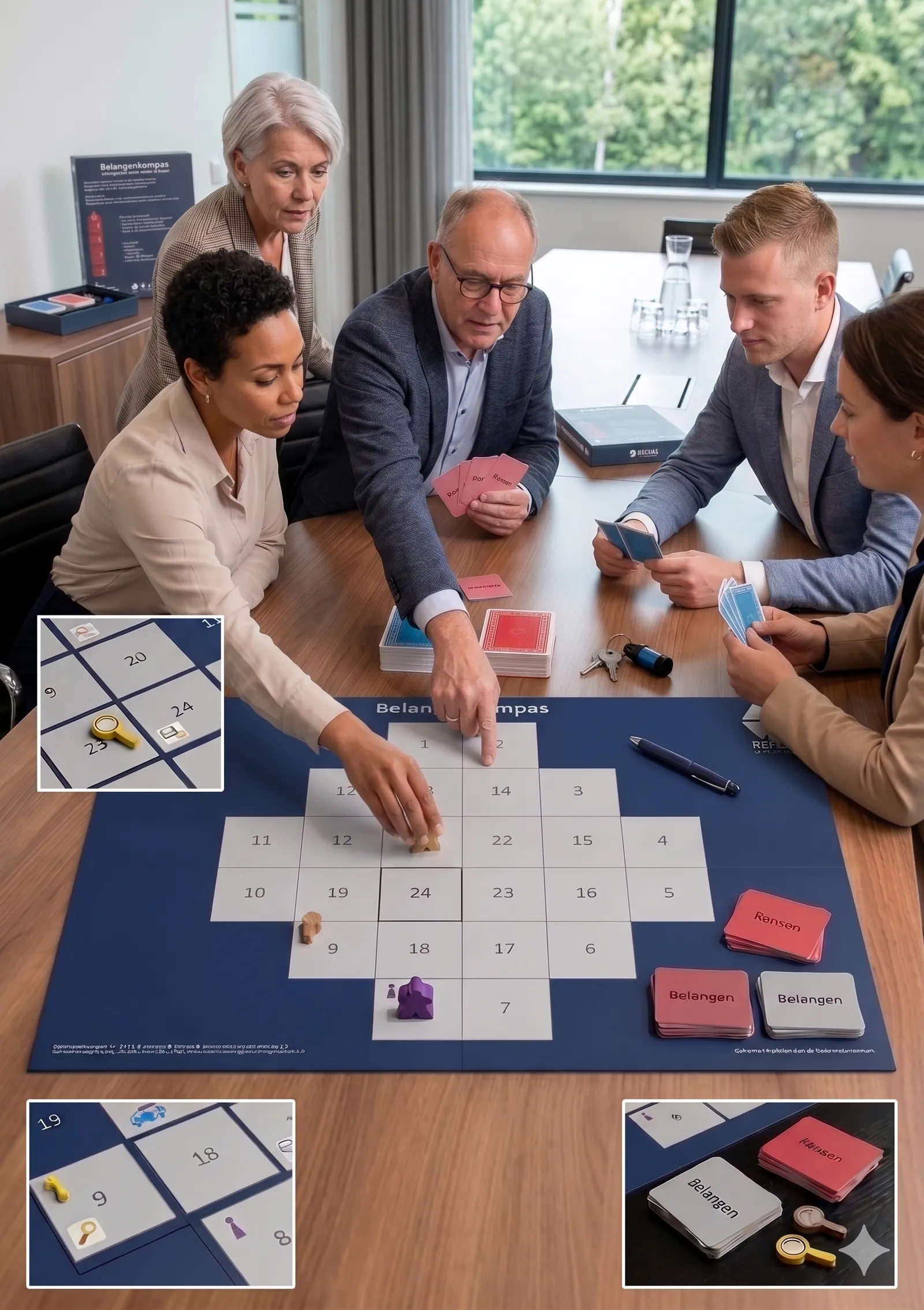 Een team speelt het Belangenkompas