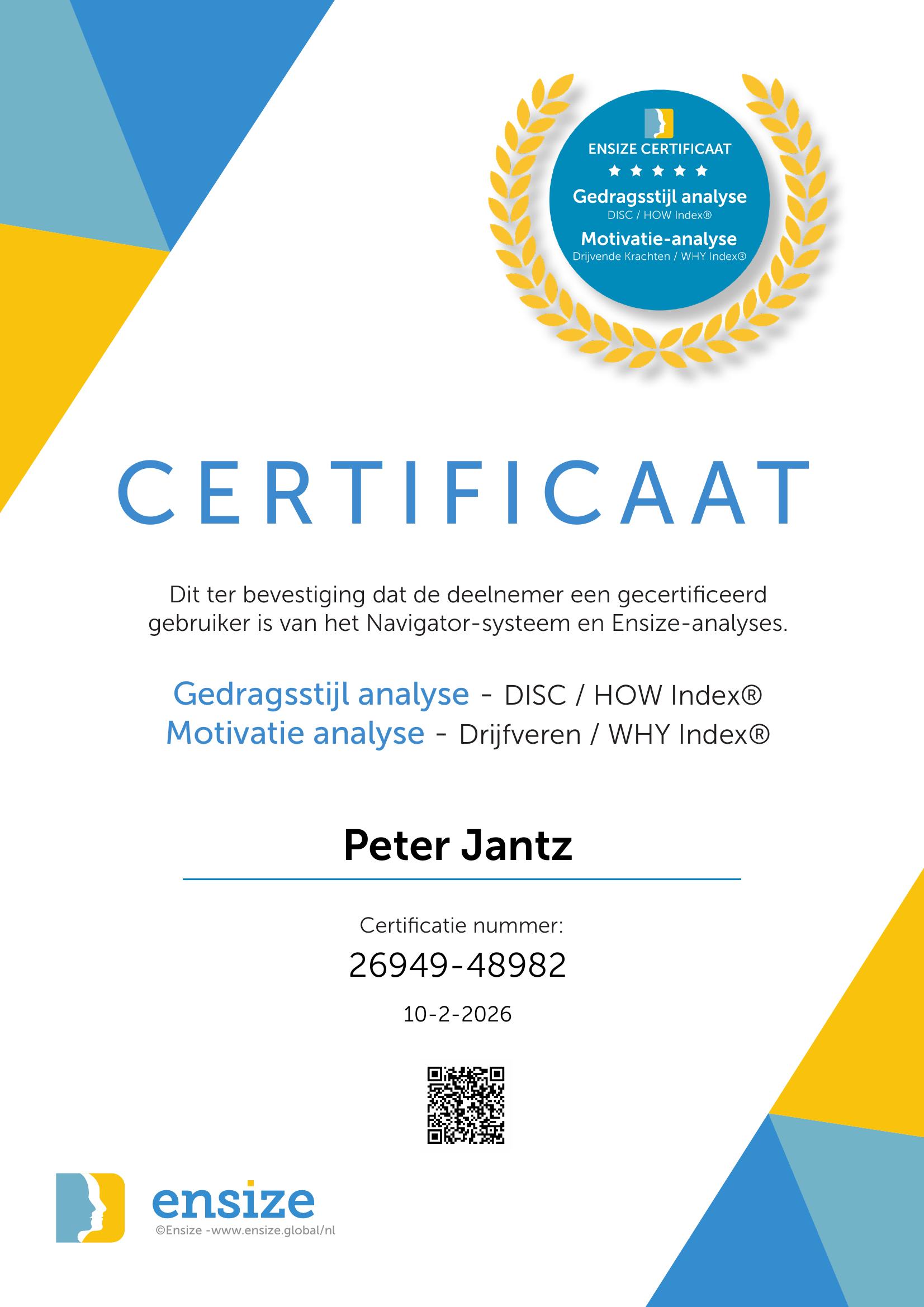 Voorbeeld HBG Ensize-certificaat met QR-code verificatie
